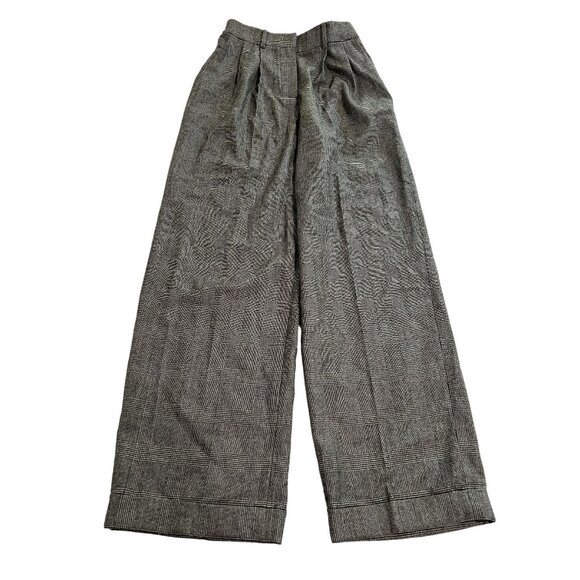 Lilysilk Wide Leg Wool Flannel Suit Trousers in Glen Check - Picture 1 of 7
